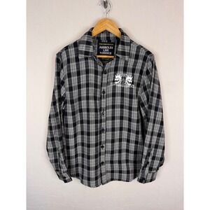 Assholes Live Forever Mens Medium Black White‎ Plaid Skull Graphic Flannel Shirt